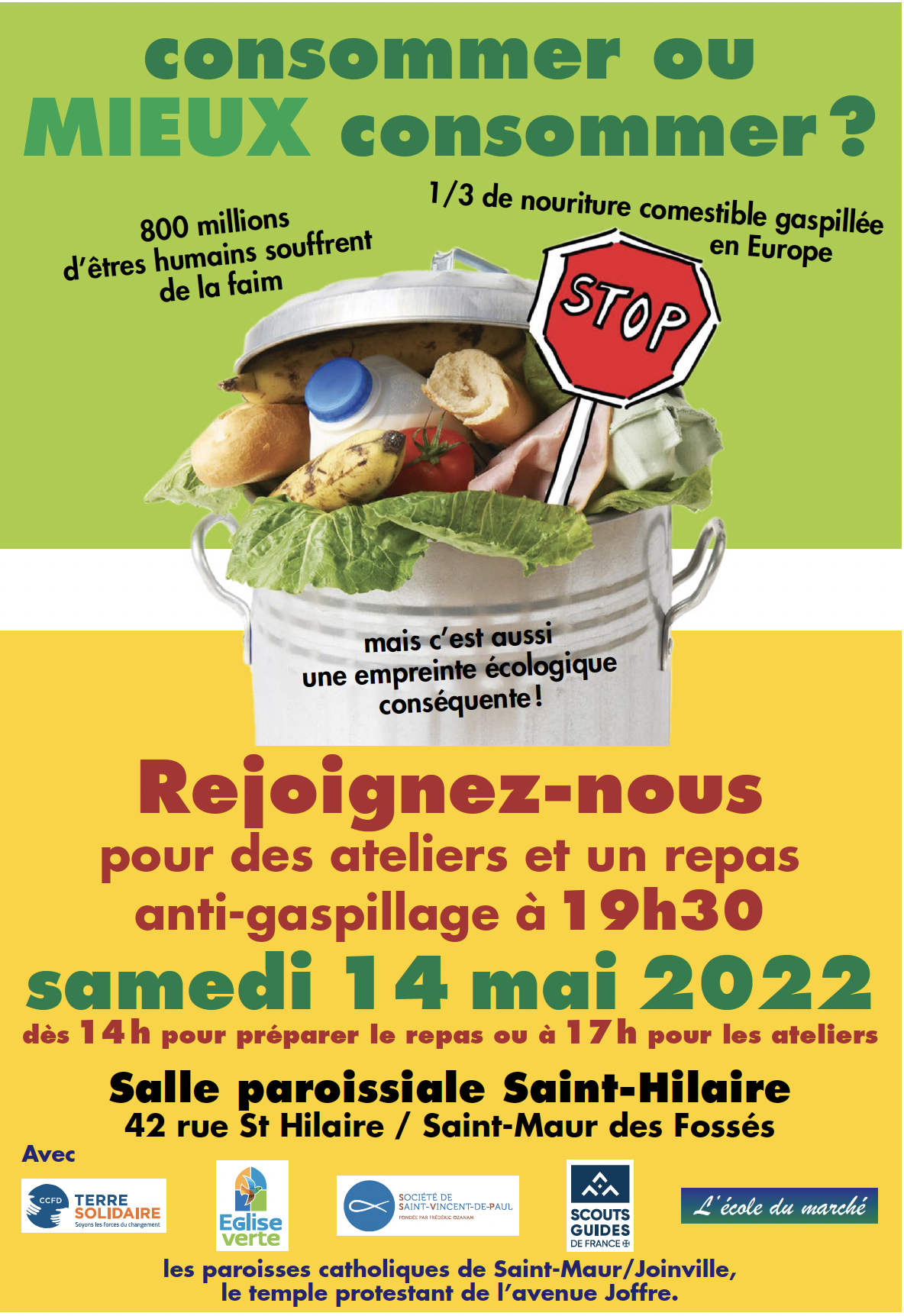 Consommer ou Mieux consommer ? : ateliers et repas anti-gaspillage le 14 mai