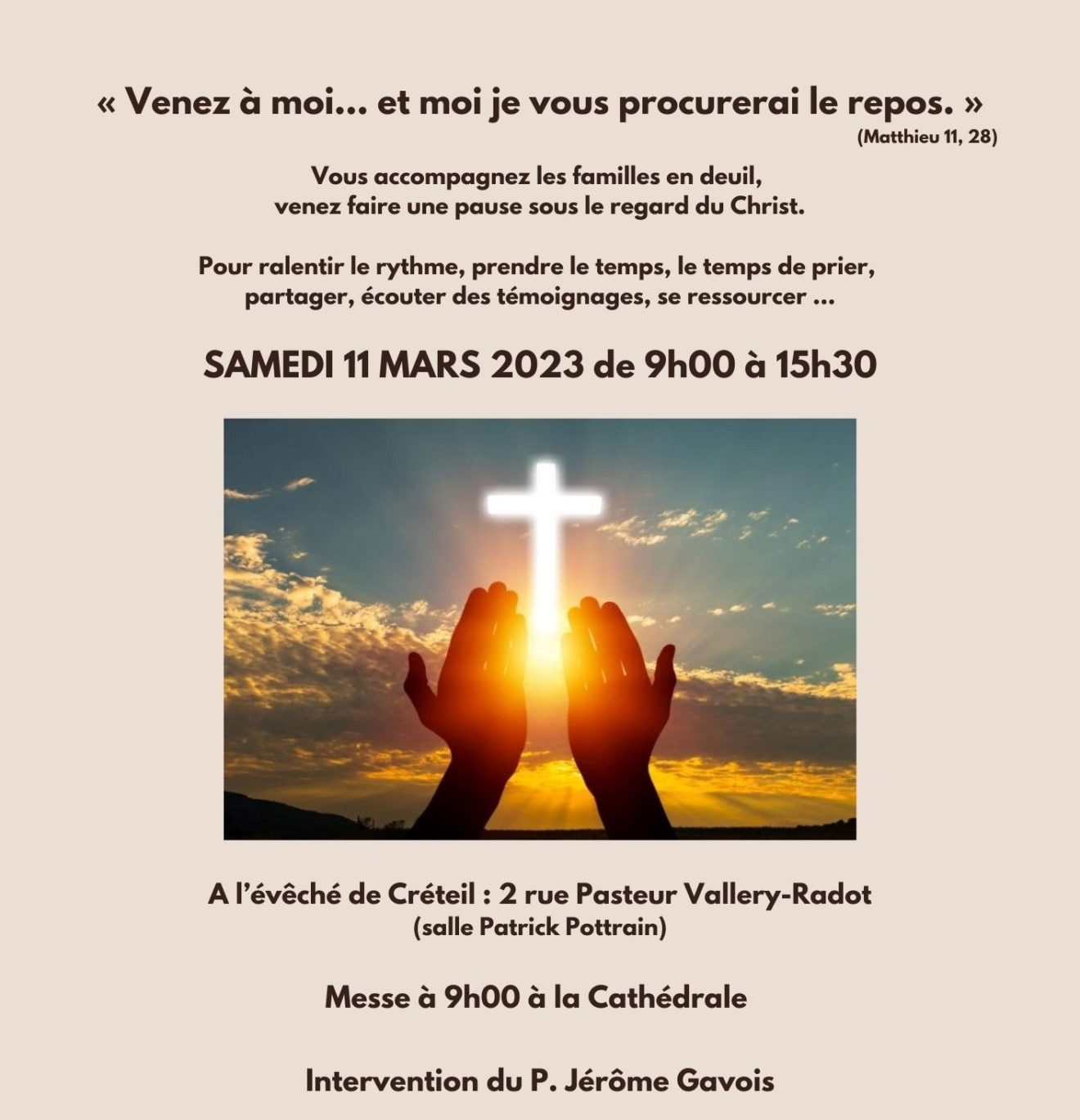 ＂Venez à moi, je vous procurerai le repos＂ récollection de la pastorale des funérailles le 11 mars de 9h à 15h30
