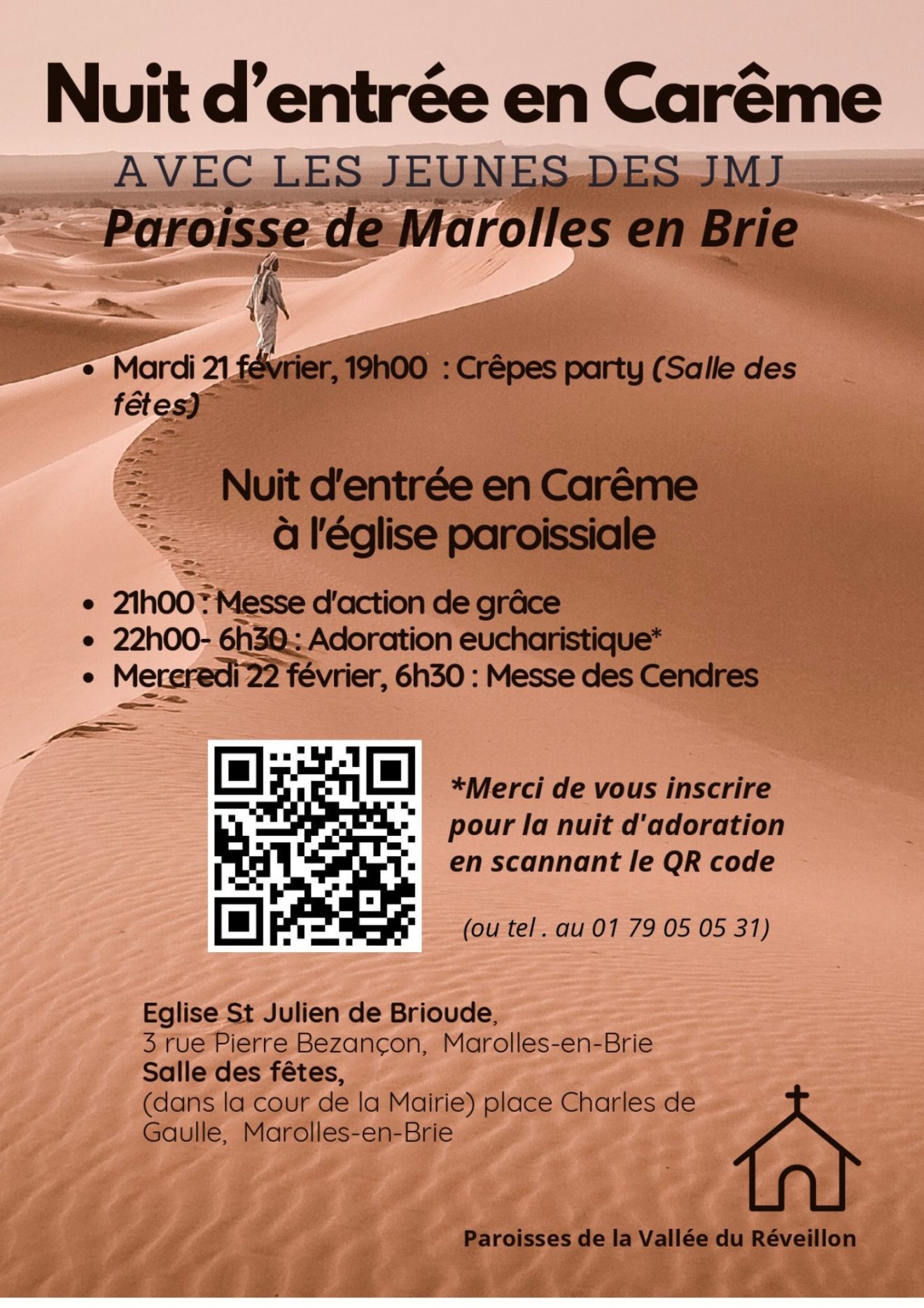 Nuit d'entrée en Carême avec les jeunes des JMJ de Marolles-en-Brie du 21 février 19h au 22 février 6h30