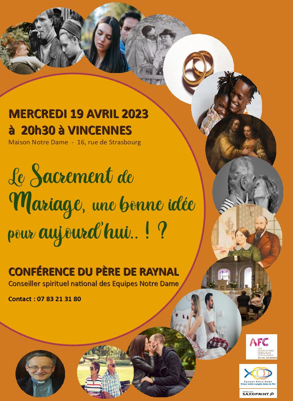 ＂Le sacrement de mariage, une bonne idée pour aujourd'hui ! ? ＂ Conférence AFC et END le 19 avril